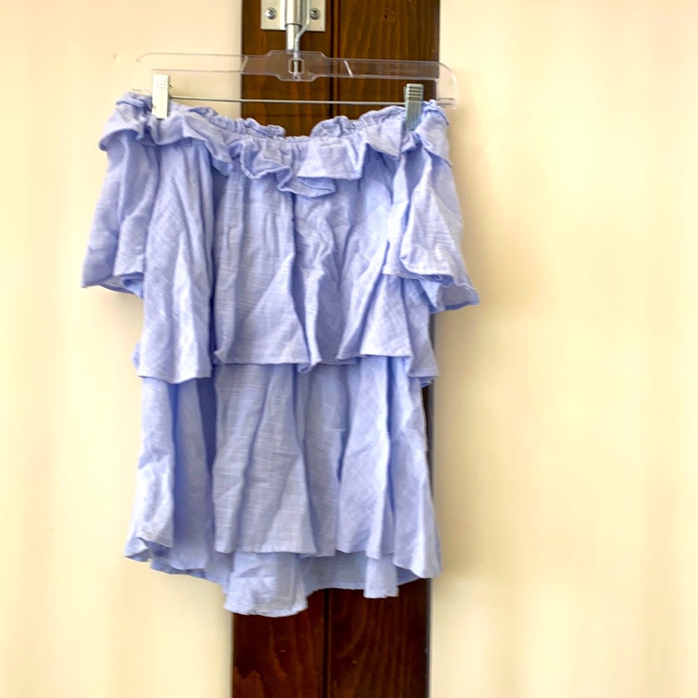 Zara off shoulder ruffle top blue